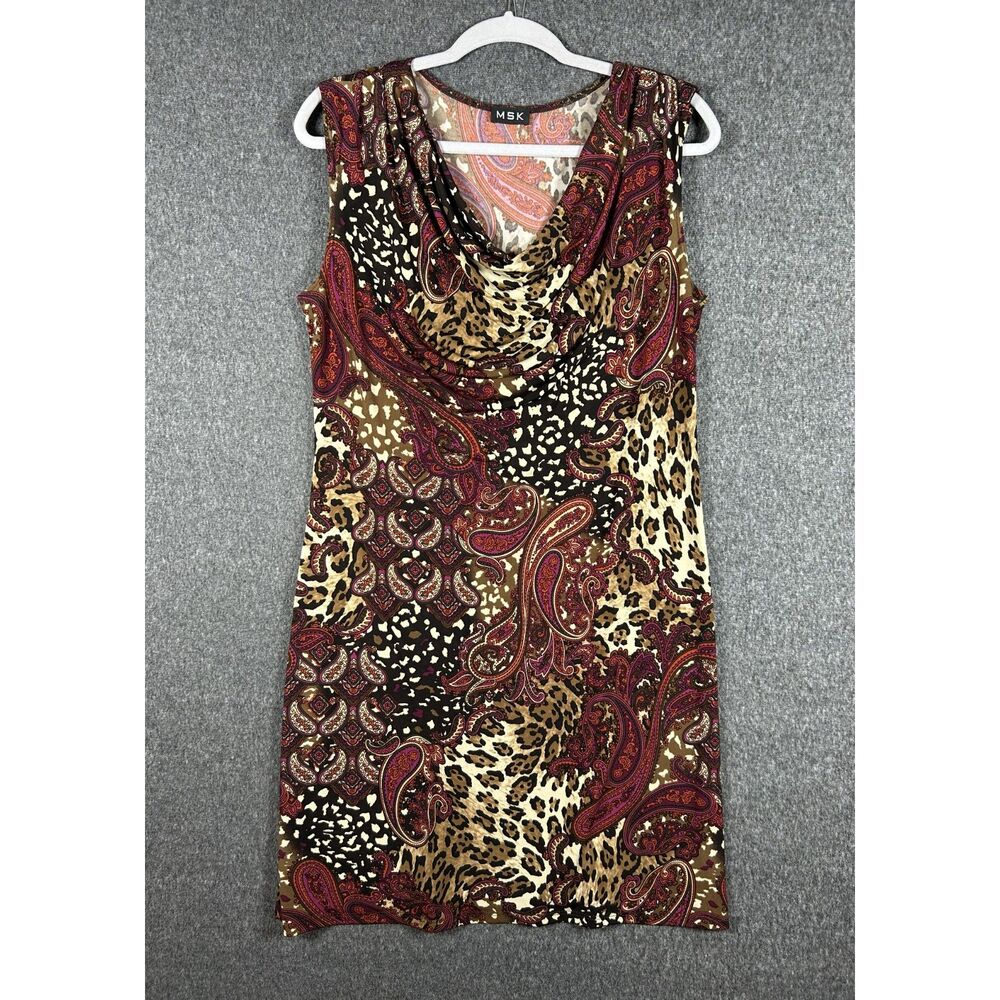 MSK Cowl Neck Sleeveless Dress - Cheetah & Paisley Mixed Print – Size L